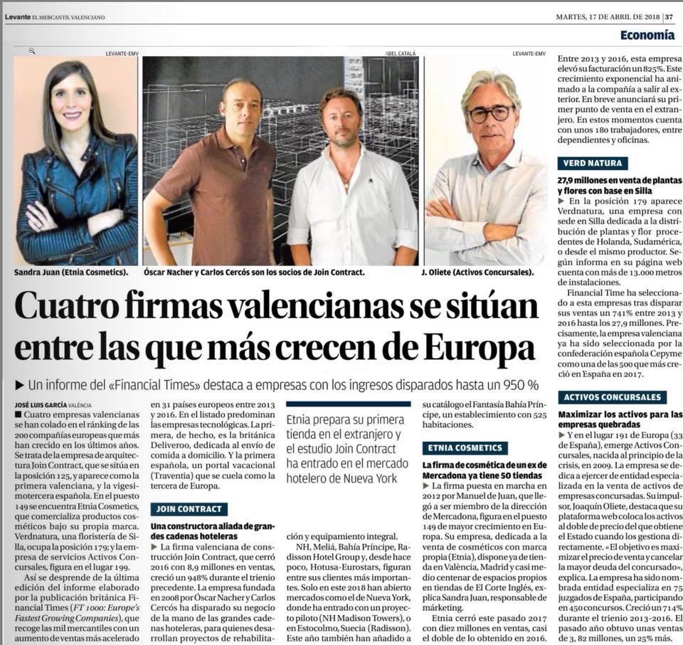 Cuatro firmas valencianas se sitúan entre las que más crecen de Europa